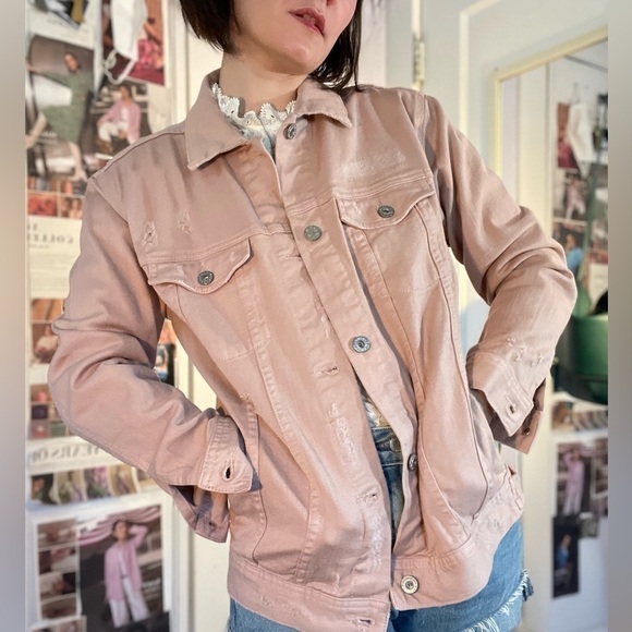 AG Distressed Pink Denim Jacket Size S - Picture 4 of 9